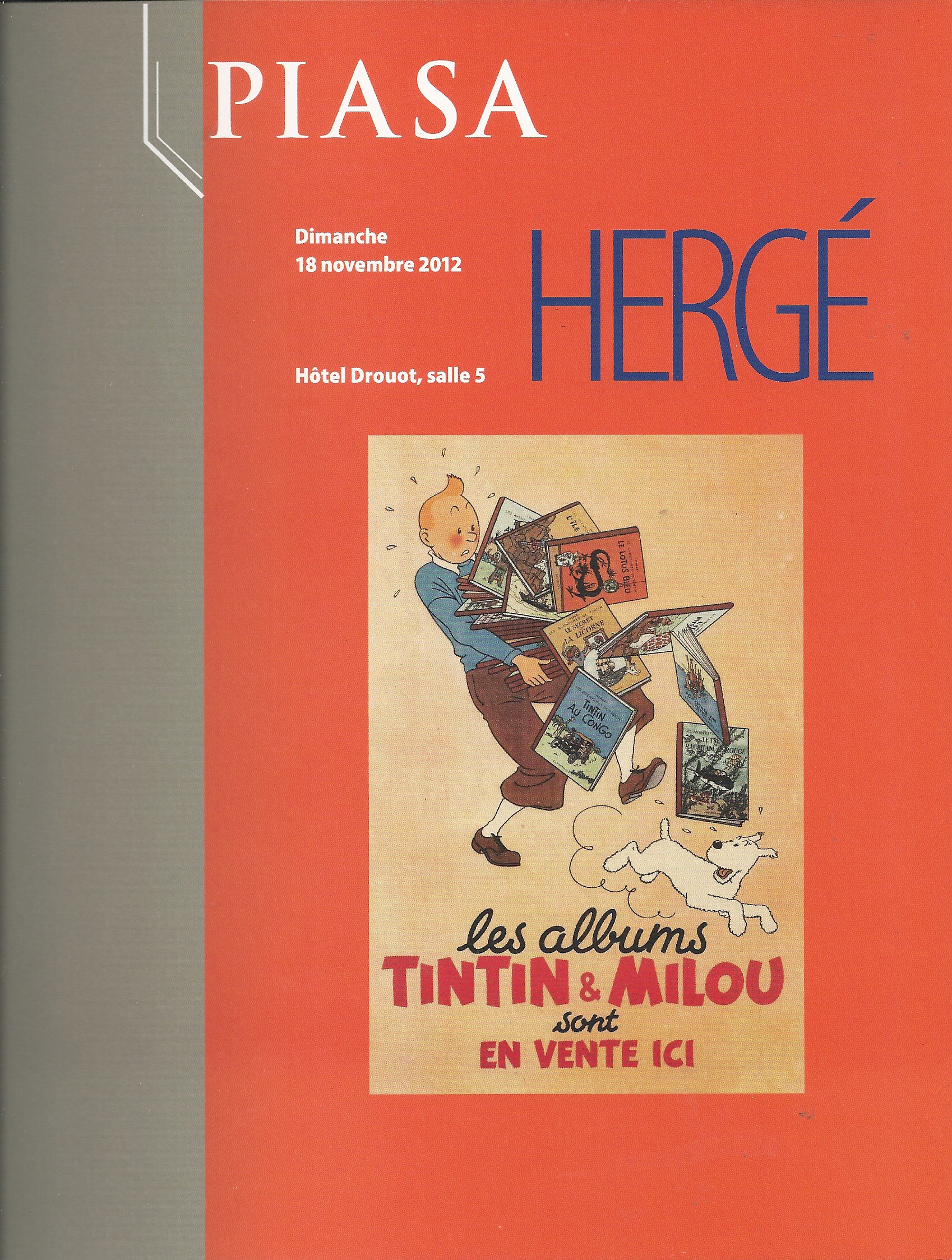 Tintin Hergé catalogue de vente piasa novembre 2012 drouot Paris