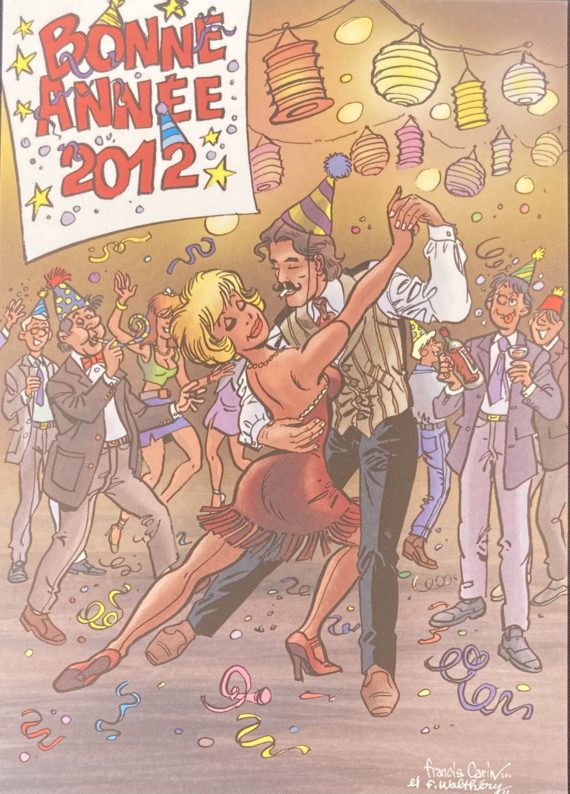 Walthéry & Carin - Natacha et Victor Sackville ex libris - Carte de voeux (2011)