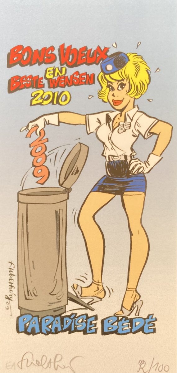 Walthéry - Natacha ex libris - Carte de voeux sérigraphie (2009)