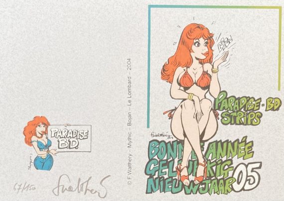 Walthéry - Natacha ex libris - Carte de voeux sérigraphie (2004)