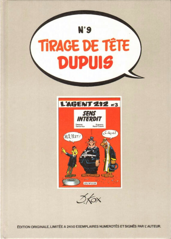 Kox & Cauvin - L'agent 212 N° 3 "Sens interdit" - Tirage de tête (1983)