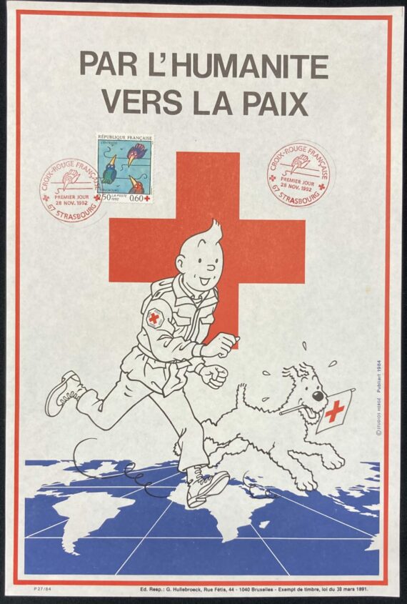 Hergé - Page philatélique - Tintin Par l'humanité vers la paix - Croix rouge (1984/1992)