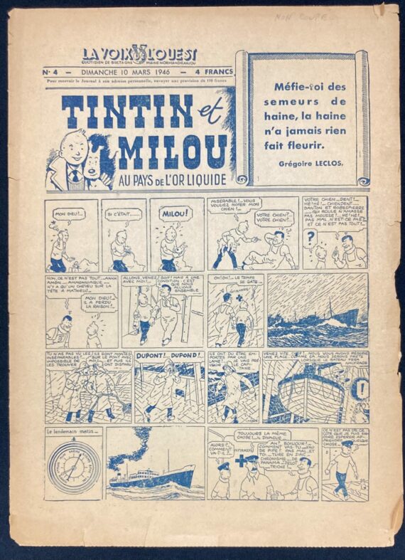 Hergé - Tintin au pays de l'or liquide N° 4 / La voix de l'ouest (1946)