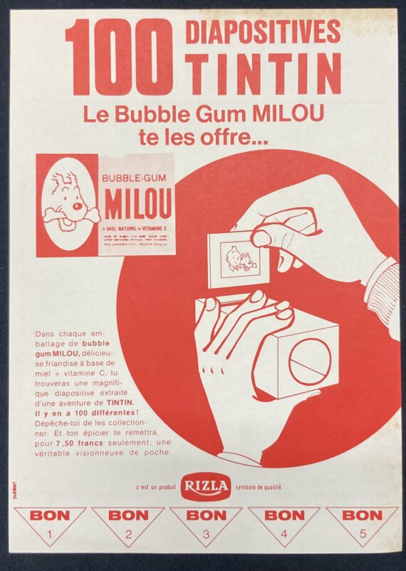 Hergé / Tintin – Visionneuse Le Bubble Gum Milou - Publicité Rizla complet (1968)