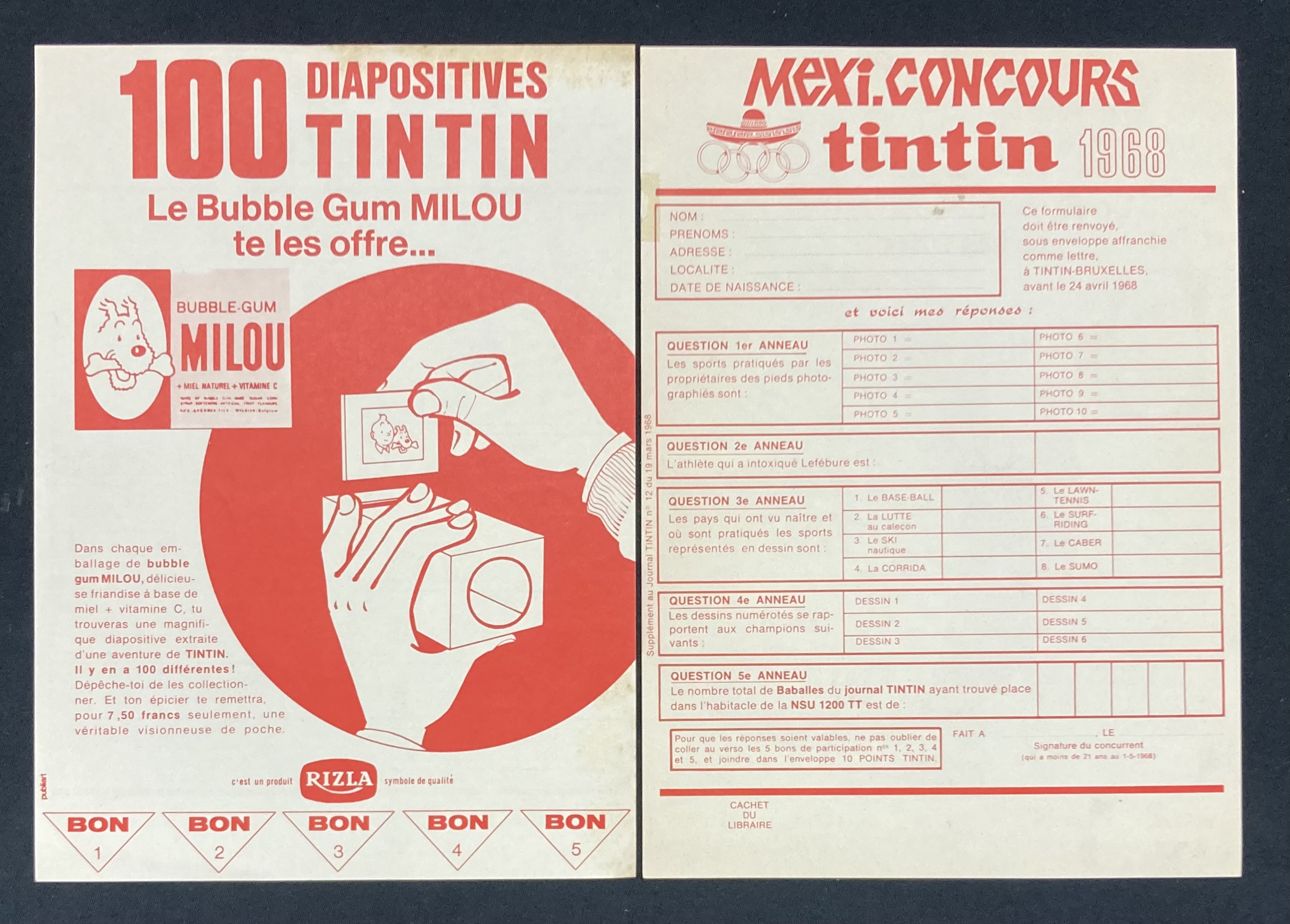 Hergé : Tintin – Visionneuse Le Bubble Gum Milou – Publicité Rizla - Amazonie BD