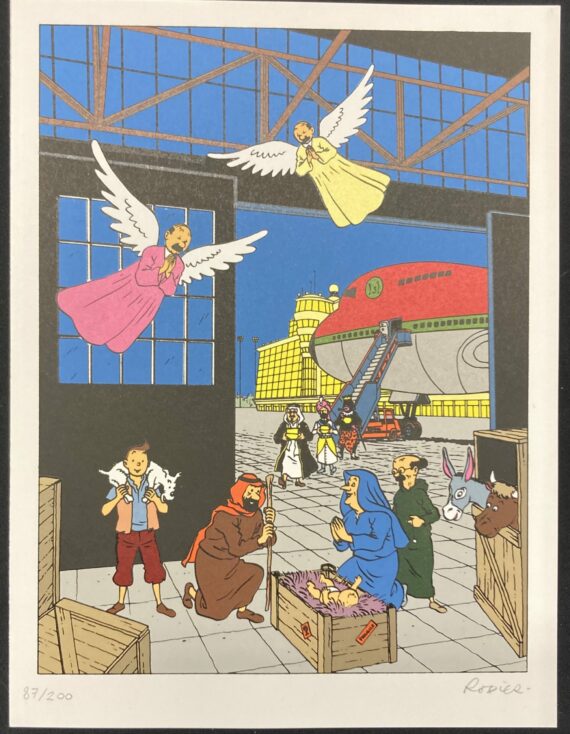 Pascal Rodier - Hommage à Tintin / Carte de voeux  "Un jour à l'aéroport" (1996)